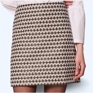 LOFT Petite cream, green, and gold metallic mini pencil skirt